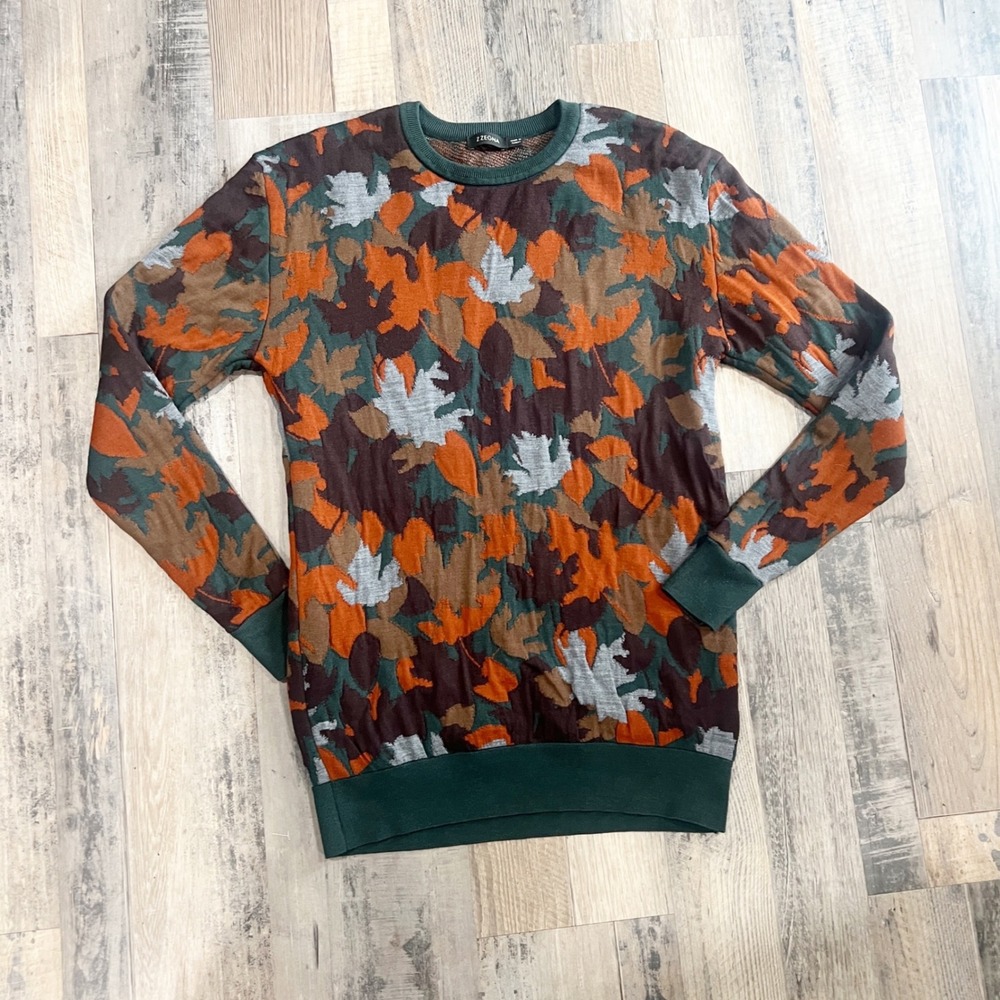Z Zegna XL‎ Maple Leaf Knit Sweater Green Orange Brown Crewneck